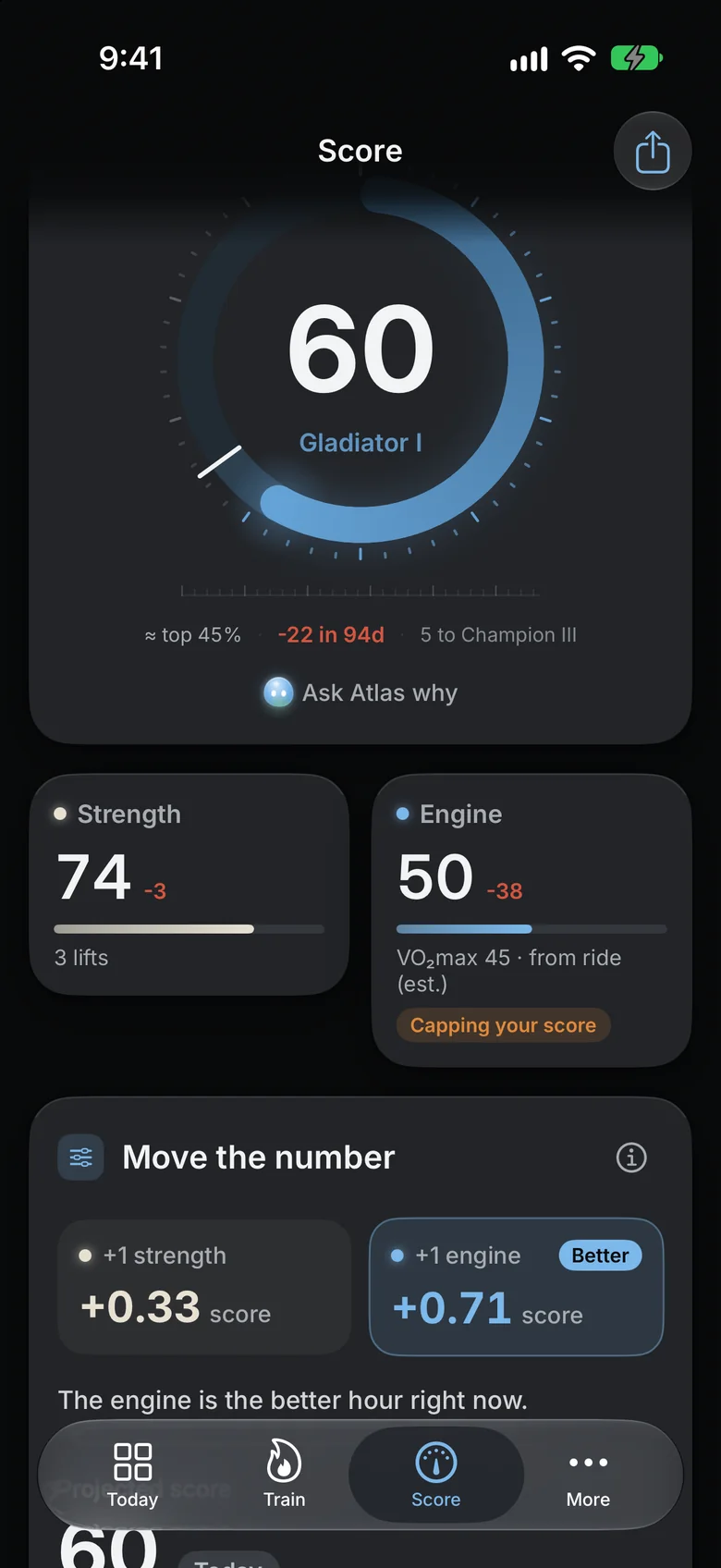 The Score screen, Hybrid Score 60